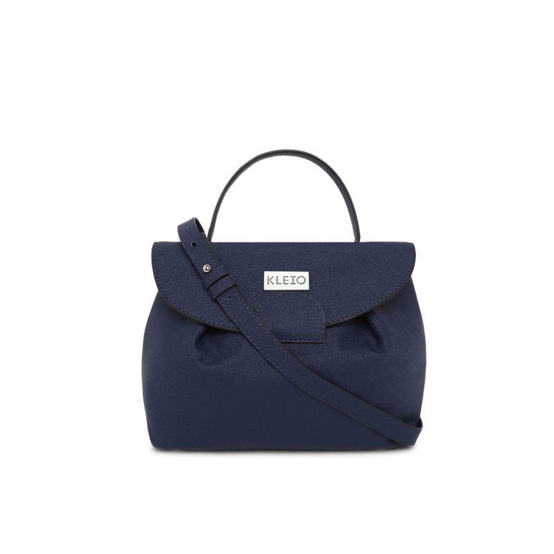 KLEIO Women's PU Leather Top Handle Handbag – Dual Compartment, Magnetic Flap, Royal Blue & White